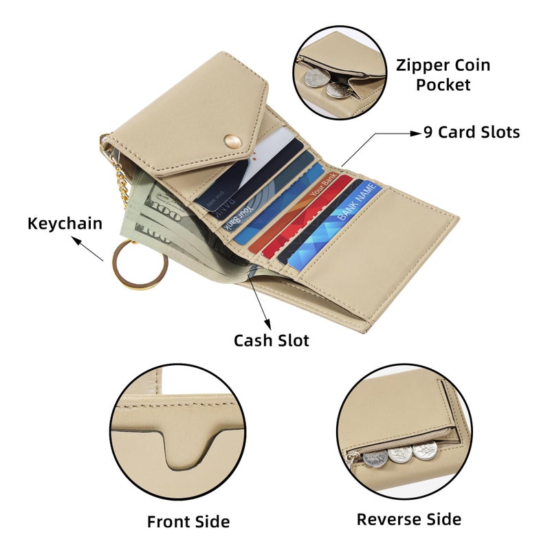 Gostwo Womens Wallet RFID Blocking Small Wallets Woman Credit Card Holder Trifold Ladies Wallets with Coins Zipper Pocket(Sand) - Image 3